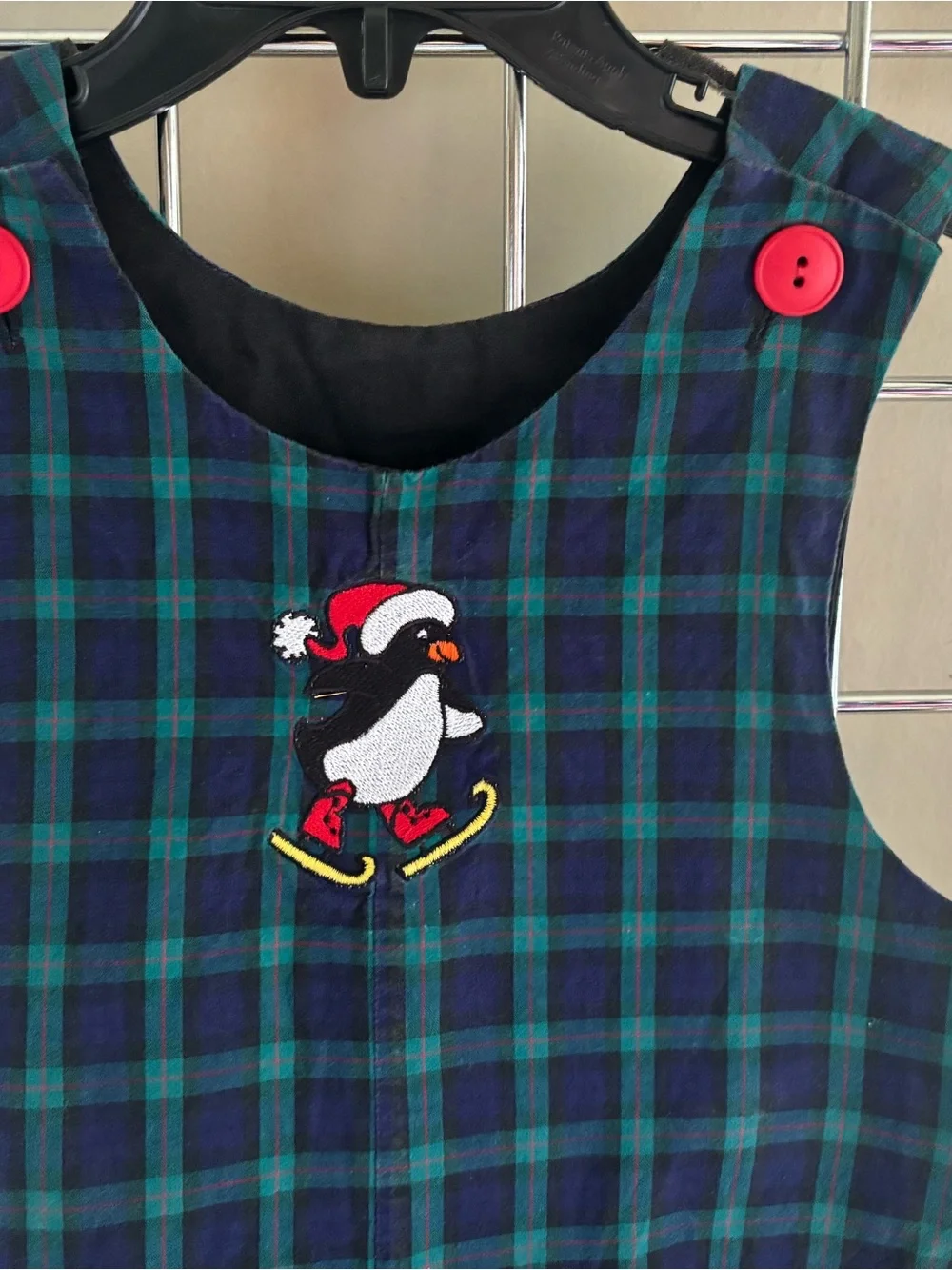 Vintage Penguin Santa Hat Embroidered One-Piece Romper 2T